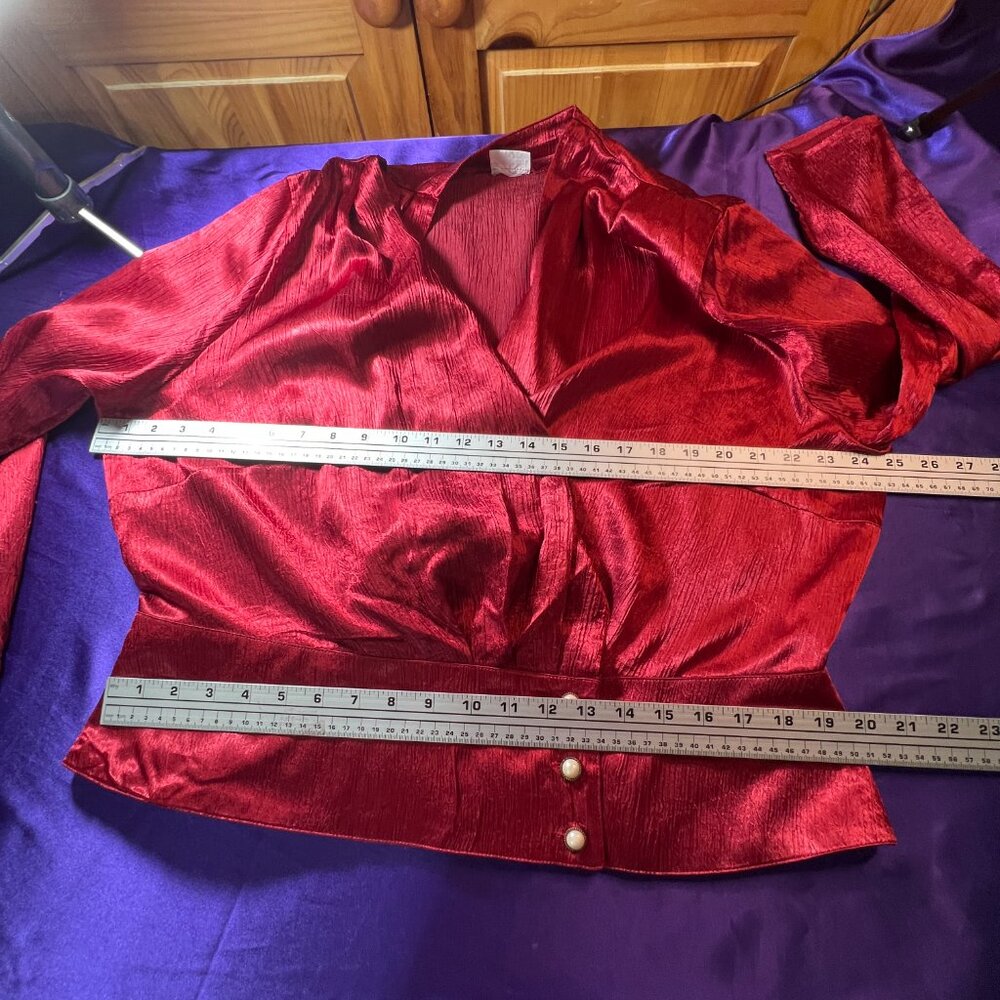 Vintage 90s Wine Red Plus Size Satin Blouse With … - image 8